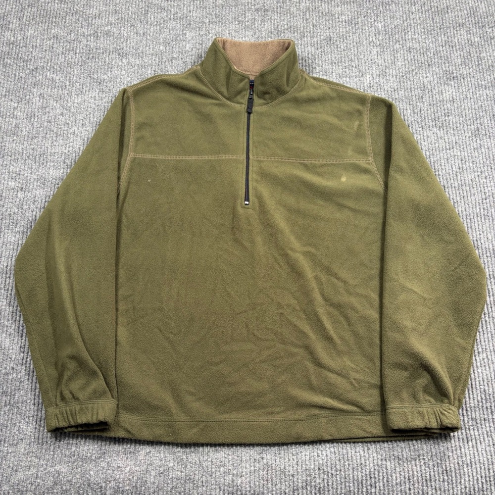 Saddlebred Pullover Mens Fleece Large Green Quarter Zip Mock Neck Long Sleeve